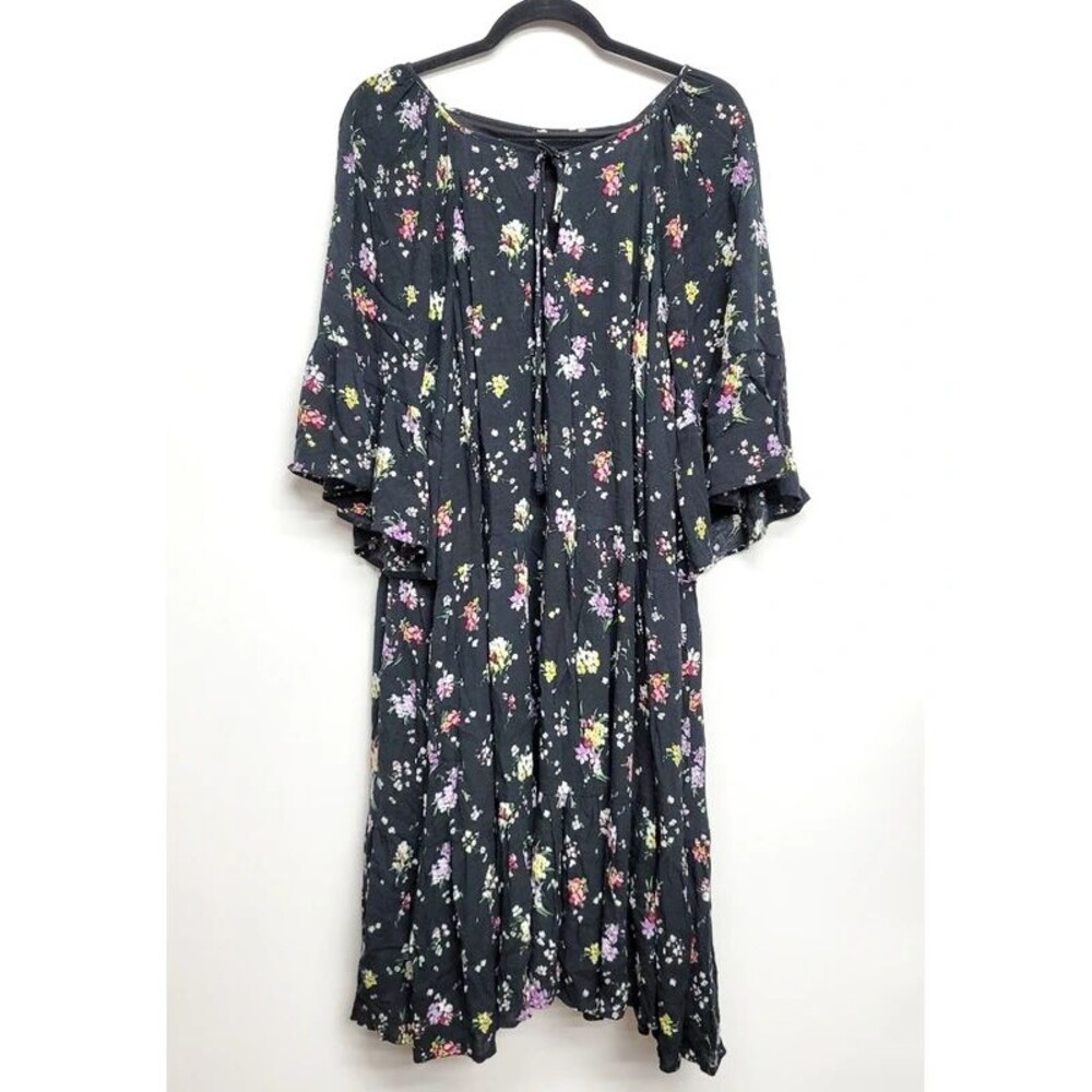 Lane Bryant Black Floral Boho Peasant Dress size 20